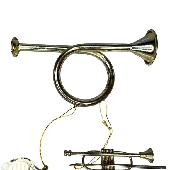 Vintage Set of 10 Metal Gold Toned Musical Instrument Christmas Ornaments - Picture 5 of 15